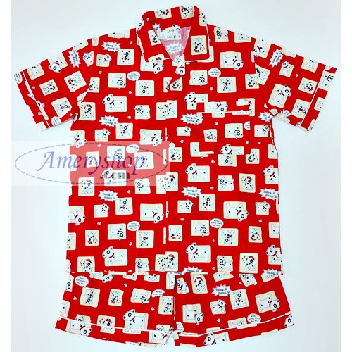 ชุดนอนผู้ใหญ่ (P+P) ฟรีไซส์ แขนสั้น-ขาสั้น คอปก ผ้าคอตตอน ลายการ์ตูนน่ารัก