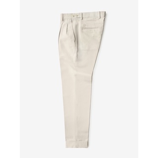 [JBB*] IVORY COTTON LINEN GABARDINE PLEATED TROUSERS WITH EXTENDED WAISTBAND  เจบีบี กางเกงขายาว กางเกงขายาวสองจีบ