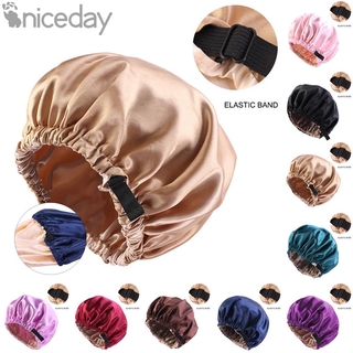 Women Elastic Satin Bonnet Double Layer Sleep Cap Adjustable Night Hats