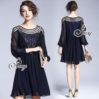 Sevy V-Neck Metric Laurence Chiffon Mini Dress