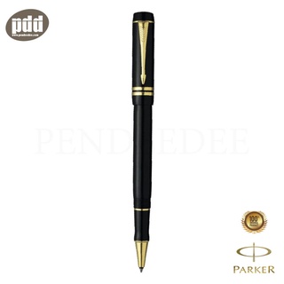 PARKER ปากกาป๊ากเกอร์ โรลเลอร์บอล ดูโอโฟลด์ แบล็ค วิท โกลด์-เพลต ทริม สีดำคลิปทอง