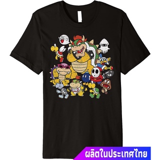 แขนสั้นcrew neckนินเทนโด ซูเปอร์มาริโอ เกมส์ญี่ปุ่น การ์ตูน  Nintendo Super Mario Bowser Enemy Group Premium T-Shirt T-S