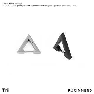 Purinmens Tri ต่างหูผู้ชาย hype-hoop male earrings, stronger than Titanium steel with highest grade stainless steel 316