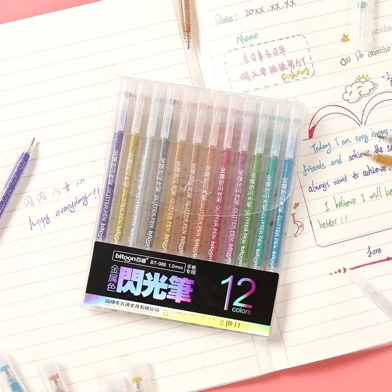 Glitter pen 12 แท่ง ปากกากลิตเตอร์ มีกากเพชร ปากกาเจล