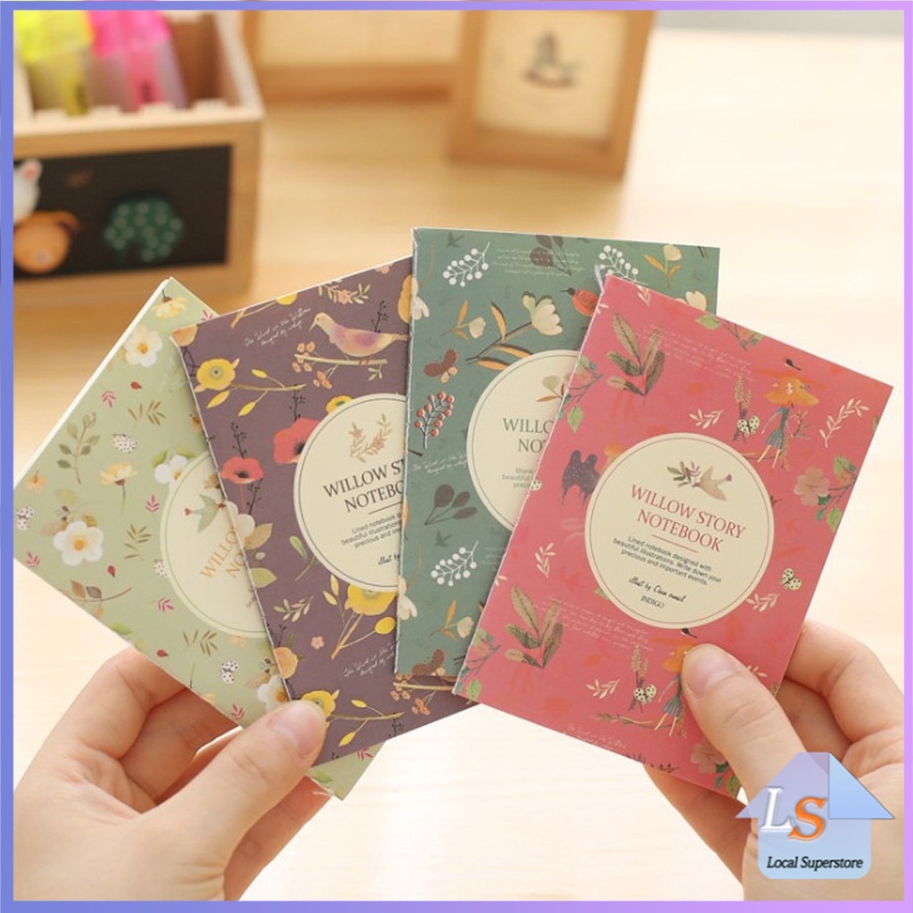 ลายเส้นกริด  ราคาถูก สมุดโน๊ต ลายดอกไม้ สมุดเส้นตาราง 12 x 8.5 cm สมุดบันทึกโน๊ตเล่มเล็ก เครื่องเขียนน่ารัก Willow Story