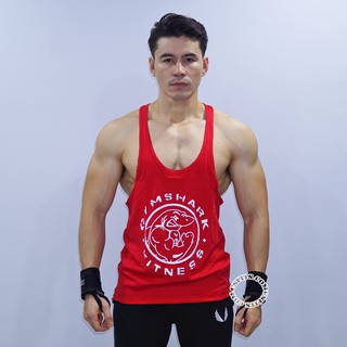 เสื้อกล้ามเล่นเวทฟิตเนส GYM SHARK สีแดง