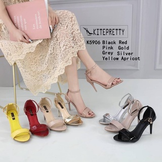 KITEPRETTY-K5906 งานรัดส้นหนังพียูเคลือบเจลนิ่มๆ พื้นนิ่ม สายเกี่ยวปรับระดับได้ ส้นเข็มจี๊ดๆสูง 3.5 นิ้ว ใส่เเล้วเด่นสุด