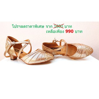 รองเท้าลีลาศ และ Salsa Dance Shoes Oriana OR-B14 สีพิ้งโกลด์ ส้นสูง 1.5 นิ้ว