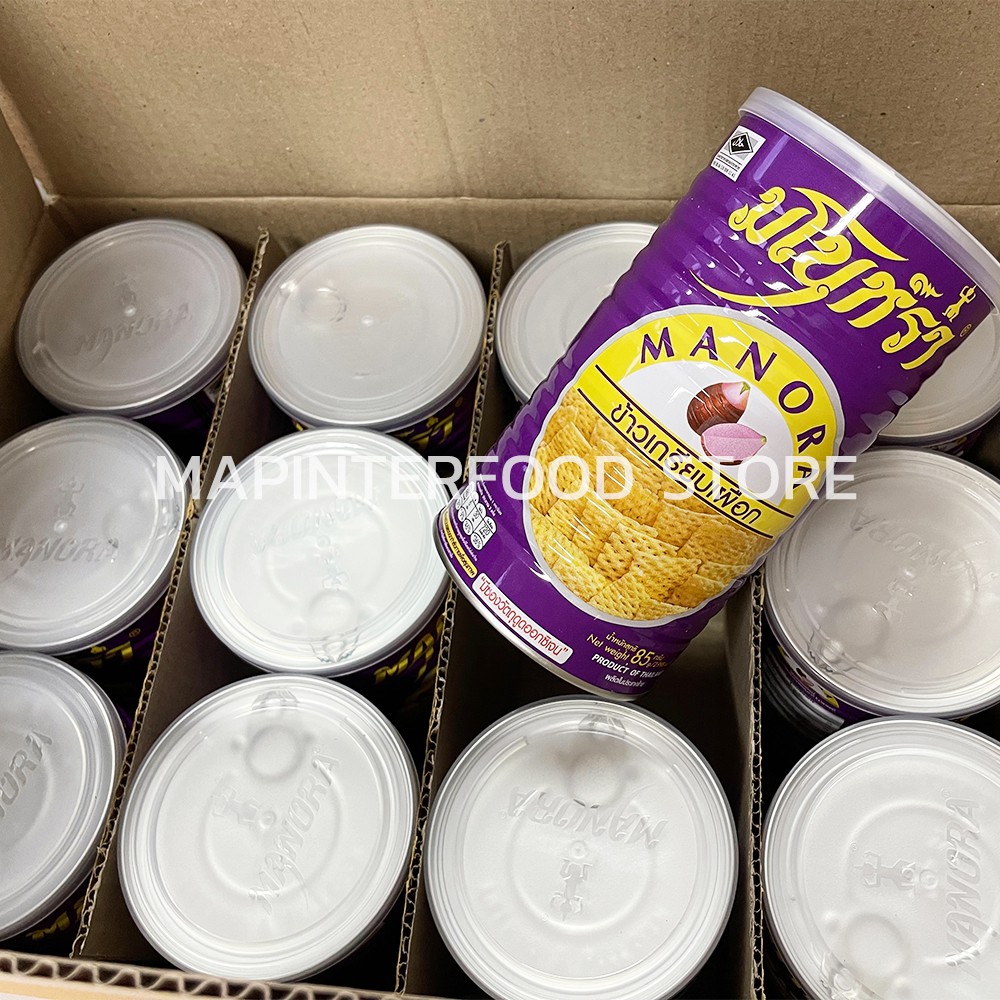 มโนห์รา ข้าวเกรียบเผือก กระป๋อง 85 กรัม 12 กระป๋อง (*ยกลัง)