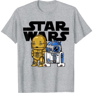 เสื้อยืดผ้าฝ้ายพรีเมี่ยม เสื้อยืด พิมพ์ลายการ์ตูนกราฟฟิค Star Wars Boba R2-D2 and C-3PO น่ารัก