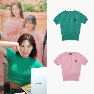 Red Velvet Wendy เสื้อกันหนาว คอกลม แขนสั้น ผ้าถัก ผ้ากํามะหยี่ ปักลายน่ารัก สีแดง สไตล์เกาหลี เหมาะกับฤดูร้อน