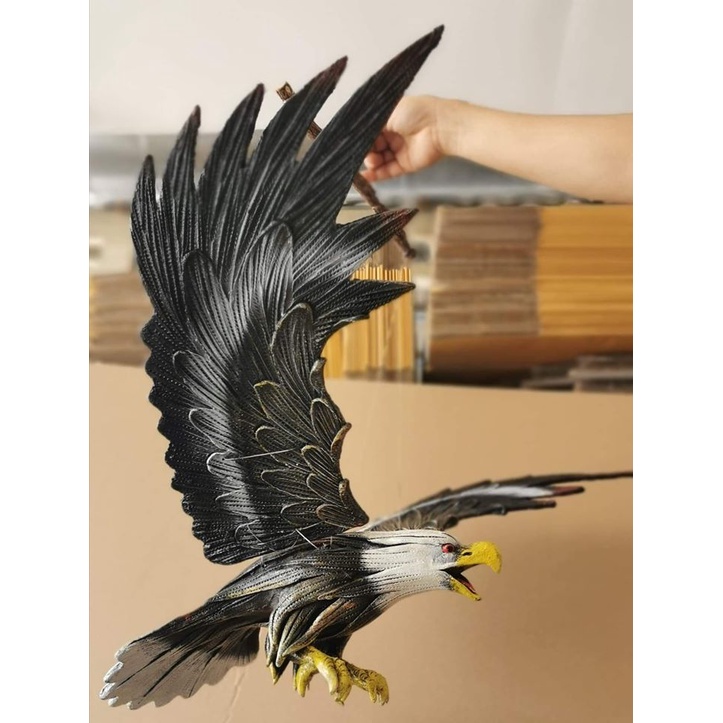 โมบายนกอินทรี นกอินทรี นกเหยี่ยวไล่นกพิราบ ไล่นกกกระจอก ไล่นกเล็กๆ งานปั้นมือจากฝุ่นไม้ ขนาด 29 นิ้ว - สีดำ