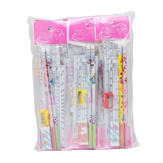 ชุดเครื่องเขียนไม้บรรทัดดินสอ+กบ แพ็ค 12 ชุด 12 sets of stationery ruler pencil + planer set