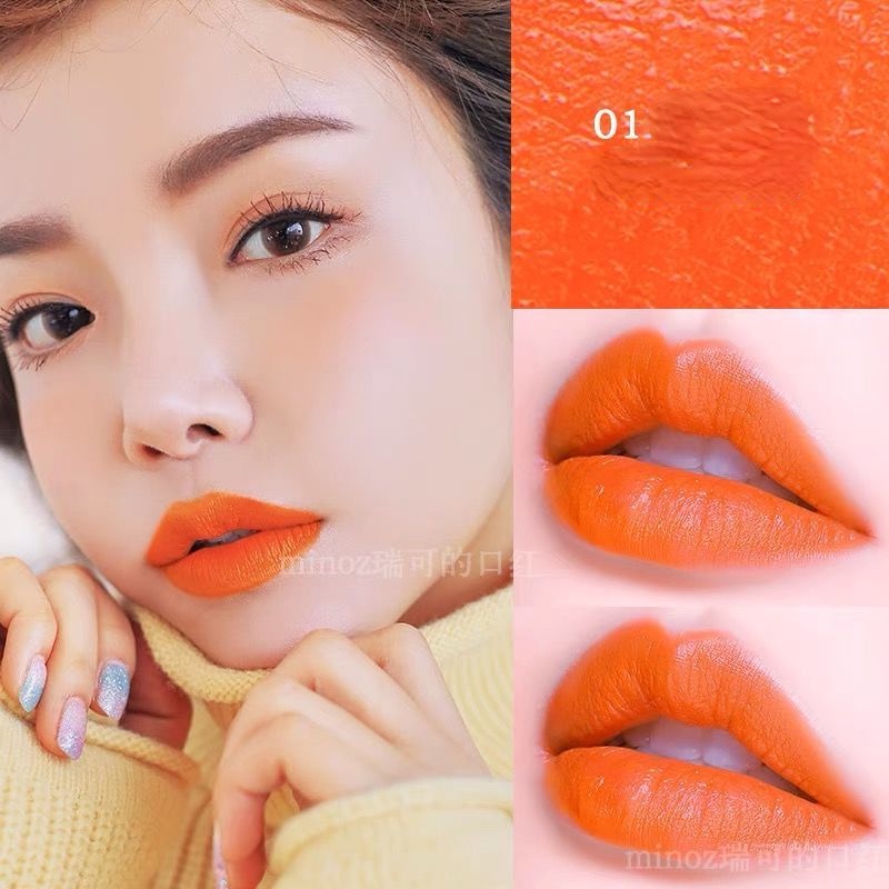 ลิปสติก เนื้อแมตต์กํามะหยี่ กันน้ํา 18 สี เซ็กซี่ สีน้ําตาล สีแดง สีส้ม