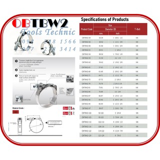 Pack 2 Pcs  เข็มขัดรัดท่อแรงดันสูง แคล้มรัดท่อแรงดันสูง T-BOLT รุ่น OBTBW2-ORBIT