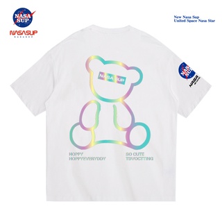 เสื้อยืดโอเวอร์ไซส์เสื้อยืดแขนสั้น ทรงหลวม พิมพ์ลายหมี Nasa แฟชั่นคู่รัก สําหรับผู้ชายS-3XL