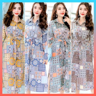 บรา 3dอก &gt; 46 เดรสเชิ้ต oversize dress เดรสสาวอวบ แขนยาว เดรสผู้หญิง พิมพ์ลาย เสื้อผ้าแฟชั่น สีเหลือง น้ำตาล ฟ้า เขียว