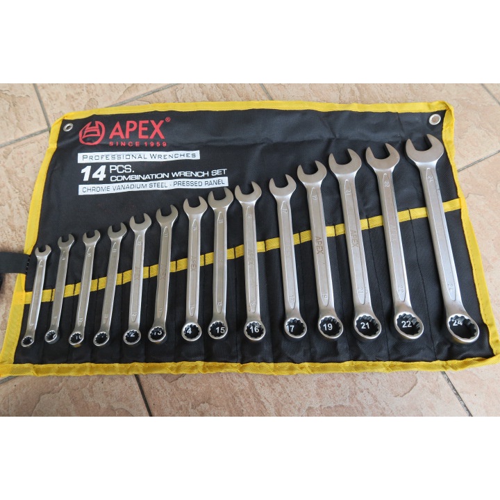Apex Tools 14 ชิ้น (8-24 มม.) ชุดประแจรวมเมตริก Cr-V