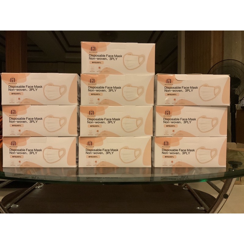 Face Mask แมสสีฟ้า หน้ากากอนามัย หนา3ชั้น แพค50ชิ้น Disposable Face Mask Non-Woven, 3ply