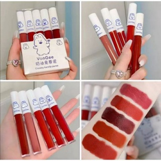 ลิปกลอสแมท เซตลิปจุ่ม Vongee Lipgloss น้อนกระต่ายฝาขาว 5 แท่ง 5 เฉดสี