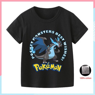 ผ้าฝ้ายคอกลม✌✌✌【Free gift】Ready Stock new 2021  pokemon 100%cotton Cartoon Charizard X Kids T-Shirts  Boys top Children