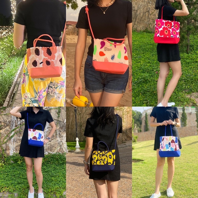 20ลาย💕กระเป๋าผ้าพลีท Tote - Cross body bag ลายดอกไม้