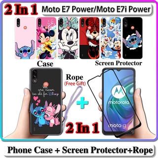 2 IN 1 เคส Motorola Moto E7 Power E7i Power Case พร้อมกระจกนิรภัยกันรอยหน้าจอโค้งเซรามิค Stich และ Minnie