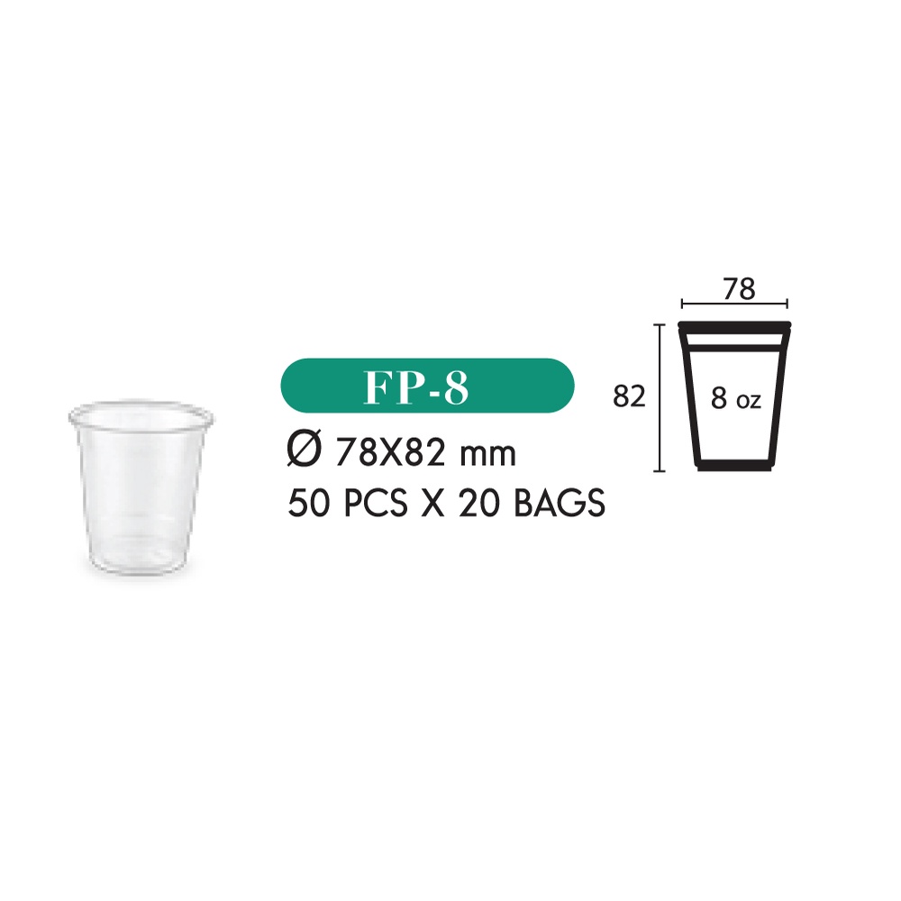 แก้วPET 8 oz. 78mm.ยี่ห้อFPC ความหนาพิเศษ รหัสFP-8 /50Pcs./แถว