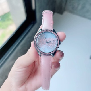 (ผ่อน0%) นาฬิกา Guess W0161L3 Little Party Girl Ladies Watch  ✔️หน้าปัดกลม ล้อมคริสตัล 36 มม. สายหนังสีชมพู