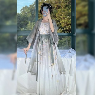 Hanfu [ไล่ระดับ] เสื้อยืดแขนยาวเช็ดกระโปรงจีบในฤดูร้อนและฤดูใบไม้ร่วง