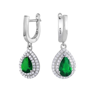 SILVER THAI Cubicz  Zirconia with Green cz Earring Silverเครื่องประดับเงินแท้ เงินแท้925เพรชcz สีเขียวใส่ออกงานก็สวย