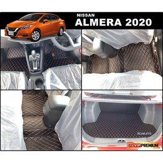 NISSAN ALMERA 2020 พรม6D VIP สีดำด้ายแดง หนาพิเศษ เต็มคัน  รวมแผ่นปูท้าย