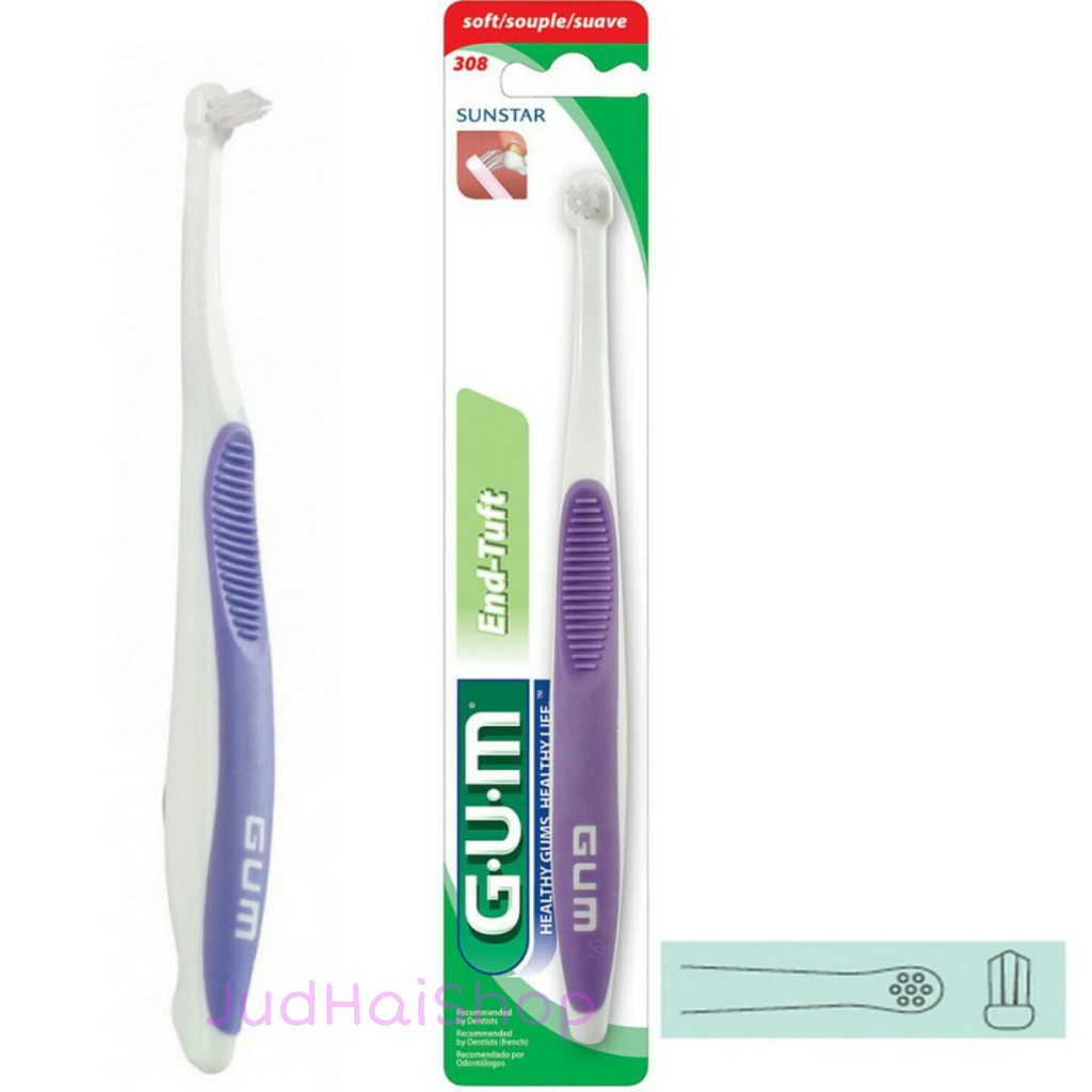 GUM แปรงกระจุกเดียว End-tuft 308 คละสี ทำความสะอาดฟันเข้าถึงยาก ฟันซ้อน จัดฟัน