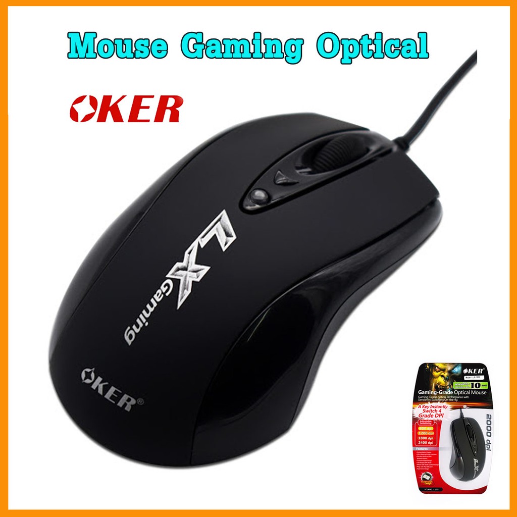 Oker Optical Mouse Gaming LX-305 Black เมาส์ เกมส์มิ่ง ปรับความเร็วได้