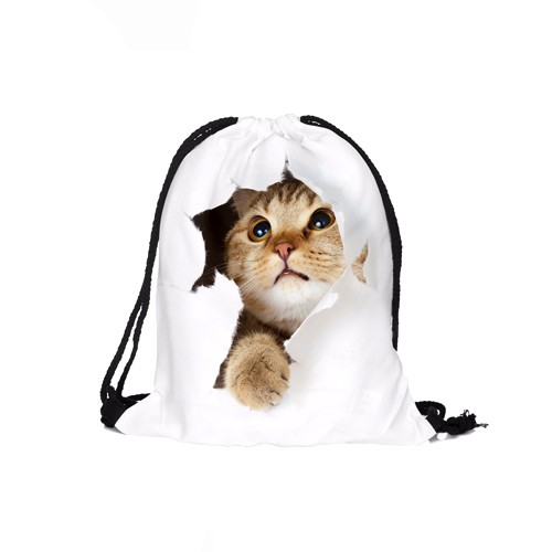 Drawstring Draw String Backpack กระเป๋าเดินทาง Escape Cat Drawstring Bag