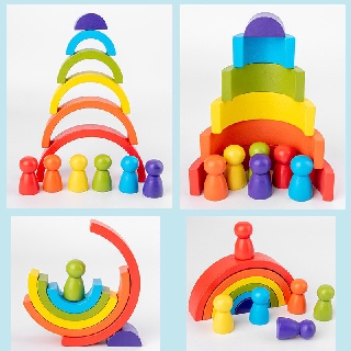 [พร้อมส่ง] ของเล่นเด็ก ตัวต่อ Montessori บล็อกไม้สายรุ้ง ของเล่นไม้ Rainbow block / Rainbow tunnel