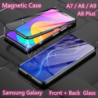 Samsung Galaxy A9 A7 A8 Plus 2018 A8Plus เคสโทรศัพท์มือถือแม่เหล็กโลหะ, เคสโทรศัพท์มือถือแก้ว, ประกบแม่เหล็ก, เคสกระจกสองด้าน, เคสโทรศัพท์มือถือ, เคสกันกระแทก, เคสป้องกัน,