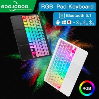 GOOJODOQ 【ไทยแลนด์สปอต】แป้นพิมพ์บลูทูธ RGB ใสคริสตัลพร้อมแป้นพิมพ์สากลไร้สายทัชแพด แป้นพิมพ์ภาษาไทย For Phone Pad Xiaomi