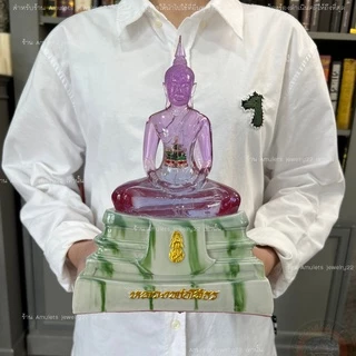พระบูชาหลวงพ่อโสธร พระพุทธรูปตั้งบูชาขนาดหน้าตัก5นิ้ว ฐานหินอ่อนลายหยกสีมงคลประจำวันเกิด ภายในบรรจุพระแก้วมรกต