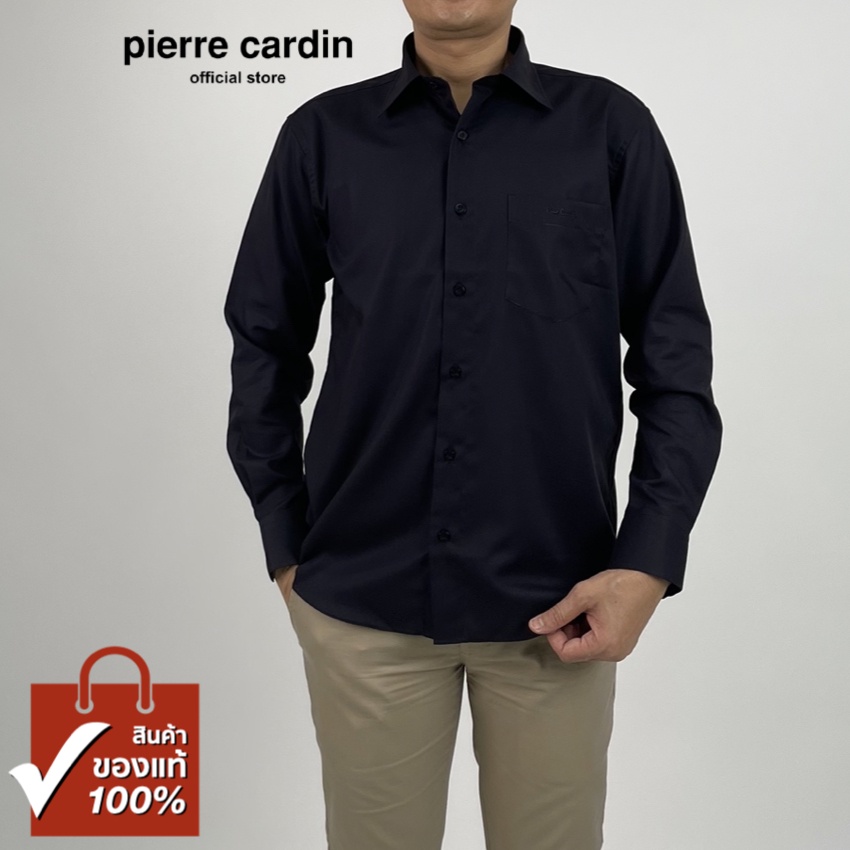 Pierre Cardin เสื้อเชิ้ตแขนยาว Basic Fit รุ่นมีกระเป๋า ผ้า Cotton 100% [RHS2489-BL]