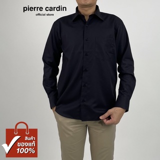 Pierre Cardin เสื้อเชิ้ตแขนยาว Basic Fit รุ่นมีกระเป๋า ผ้า Cotton 100% [RHS2489-BL]