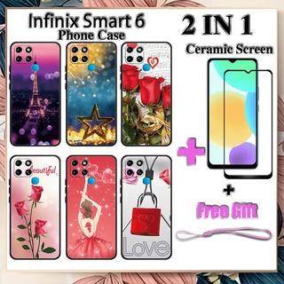 2 IN 1 Infinix Smart 6 เคสโทรศัพท์ พร้อมกระจกนิรภัย เซรามิค ป้องกันหน้าจอ โค้ง ฟิล์มนิรภัย โรแมนติก