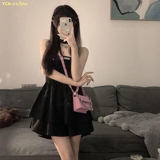 🍭คะนอง🍭 new bow tutu skirt halter neck tube top dress women ชุดเดรสสีดำเล็กๆ