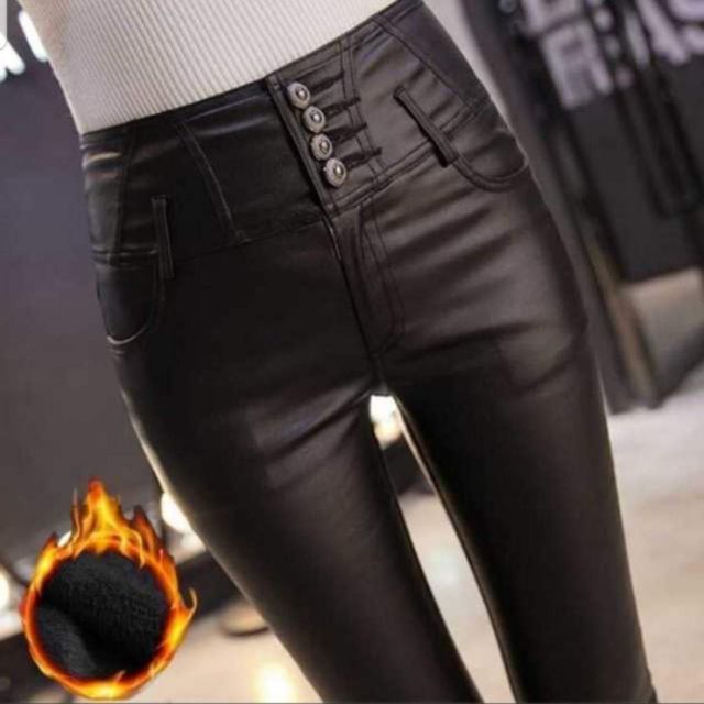 พร้อมส่ง กางเกงหนังบุขน กันหนาว เอวสูง (แนะนำเพิ่มไซส์)