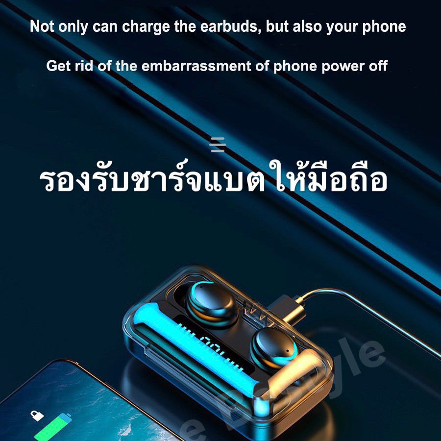 หูฟังบลูทูธไร้สาย พร้อมกล่องชาร์จ Bluetooth V5.0 ios Android หูฟังไร้สายมินิ สามารถใช้เป็น Power bank ได้