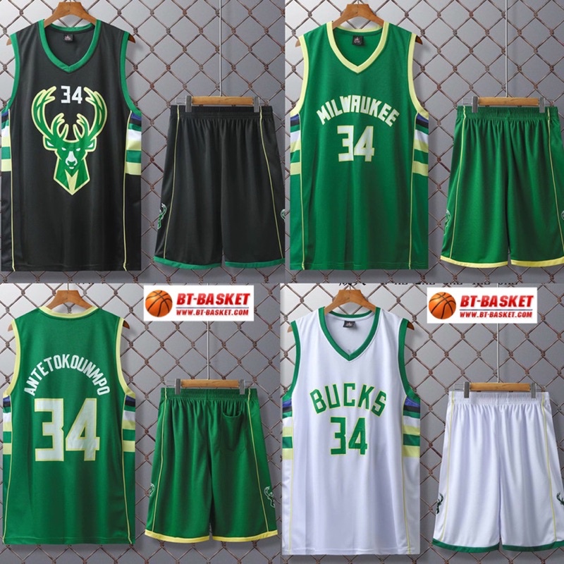 ชุดบาส Milwaukee buck no.34 สีดำ/เขียว พร้อมส่งในไทย