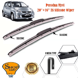 Perodua Myvi ที่ปัดน้ําฝน 3 ส่วน Mugen ที่ปัดน้ําฝน ซิลิโคนนุ่ม ไฮบริด ที่ปัดน้ําฝน ไร้กระดูก ที่ปัดน้ําฝนกระจกหน้ารถ 20 "+ 16"