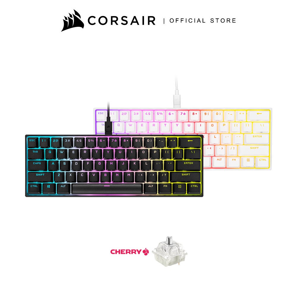 CORSAIR K65 RGB MINI (MX Speed) - คีย์บอร์ดเกมมิ่ง Mechanical 60% สีดำ/ขาว