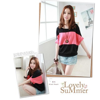 ลดราคา!! เสื้อสีชมพูดำผ้ายืด พร้อมส่ง Size XL รอบอก 38 นิ้ว (SB0438)