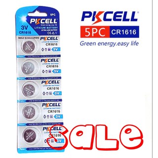 ถ่านกระดุม CR1616 PKCELL รุ่น CR1616 3V Lithium Battery รีโมทรถยนต์ ถ่านกล้อง อุปกรณ์ไร้สาย 5 ก้อน / 1 แพ็ค